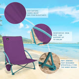 Northroad Low Folding Beach Chair,Portable Lightweight Lowback Sling Chair, Outdoor Low Seat Camping Chair w/Cup Holder & Carry Bag for Sand Camping Lawn Picnic Festival,Purple