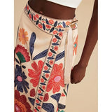 Talakeno Womens Floral Wrap Midi Skirt Summer Adjustable Tie Side Casual High Waist A Line Beach Boho Long Flared Skirts(Red,XS)