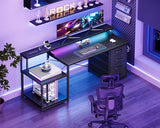 55 Inch Computer Gaming Desk with Power Outlets & 4 Drawers, Home Office Desk with Monitor Stand & Printer Shelves, Black