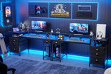 Furologee 60" Black Computer Desk with 4 Drawers and Printer Space