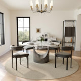 POVISON Round Dining Table for 4, 51" Glossy White Sintered Stone Top Dining Table with Grey Carbon Steel