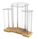 FixtureDisplays® Podium, Wood Base w/Clear Ghost Acrylic, Lectern, Pulpit, 3 Tier Construction