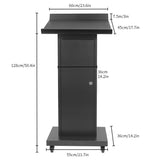 Podium Stand with Wheels, 50.4"Heavy-Duty Mobile Metal Lectern with Storage Cabinets