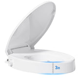 BIGCOW Raised Toilet Seat with Bidet - Elongated, Soft Close, 3" Height - Dual Nozzle (Frontal & Rear Wash) with Adjustable Cold Water Pressure and Stainless Steel Inlet (Elongated)