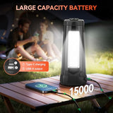 AKOFUN 15000 mAh Rechargeable Camping Light with Stand, Cordless Work Light with 3 LED Lamp Heads, 5500 Lumens Dimmable Camping Essentials Gear Emergency Flashlight with 86" Detachable Tripod, Black