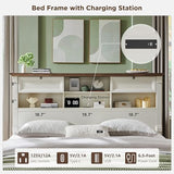 Wood Queen Size Bed Frame with 54" Tall Storage Headboard Charging Station