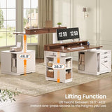 55" Height Adjustable Computer Desk with 3 Drawers, File Cabinet, Storage Shelves