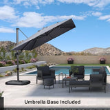 PURPLE LEAF 9' X 12' Right-left Tilt Patio Umbrella with Base Outdoor Cantilever Swivel Rectangle Umbrella Offset Umbrella, Light Grey