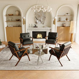 Black Leather Office Accent Chair Set of 2 with Wooden Arms, Comfy Guest Waiting Room Chairs