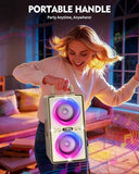 YIER Bluetooth Speaker, 240W Peak Loud Party Speaker with Big Bass, 20H Playtime, TWS, BT5.3, Large Portable Wireless Boom Box with LED Light for Outdoor Backyard Beach Home (Leather White)