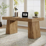 55" Executive Desk, Wooden Office Desk with Double Pedestal, Modern Simple Computer Writing Table for Home Office, Light Brown