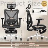 GABRYLLY Ergonomic Office Chair with Footrest, 135° Reclining Desk Chair with Adjustable Lumbar Support,3D Armrest