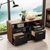 4 Drawer File Cabinet, Wood Filing Cabinet for Home Office with Lock, Power Strip, Storage Shelves