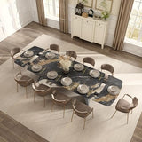 Extendable Dining Table with Leaf, 78"-110" Rectangular Sintered Stone, Marble-Look Top, Seats 6-14, Metal Base