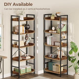 Rolanstar Bookshelf 5 Tiers, Triple Bookcase with Open Display Shelves, Industrial Wide Bookshelf, Rustic Brown