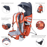WIPHA Baby Backpack Carrier, Adjustable Child Carrier with Sunshade, Lightweight Hiking Carrier for Toddlers, Breathable Design, Large Storage, Travel & Camping (Orange)