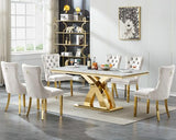 HomVent 68''Gold Faux Marble Dining Table Set with 6 Beige Velvet Chair