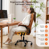 Ylzyxal Office Desk Chair, Ergonomic Computer Chair with Padded Flip-Up Arms and Adjustable Lumbar Support, PU Leather Executive Chair with Tilt Lock and 360° Swivel Rolling Wheels for Work