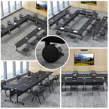Modern Conference Table, Folding Conference Room Table with Rolling Wheels, Stackable Flip Top Mobile Training Table Modular Seminar Meeting Tables for Office