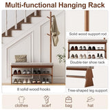 YQJJGL Coat Rack with Shoe Storage,Shoe Rack whit 8 Hook for Offices、Bedroom、Living Room,Small Shoe Bench,Walnut