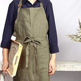 ATLINIA Linen Bib Apron Adjust Kitchen Apron with Pockets Crafting Apron Pinafore Green