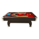 SIMBASHOPPING 7 Foot Pool Table – Modern Billiard Table with Red Felt, Ball Return and Accessories Included - Red Devil