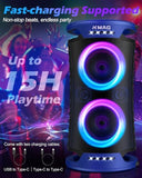 Large Party Bluetooth Speaker, 260W Peak Powerful Loud Sound with Deep Bass, 15Hr Playtime, Fast Charge, RGB Cool Light Show, TWS, Portable for Outdoor Beach, Camping, Backyard, Work, Home (Blue)