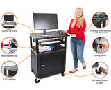 AV Cart with Keyboard Tray and Locking Metal Cabinet, Heavy Duty Mobile Workstation with 4 Rolling Casters