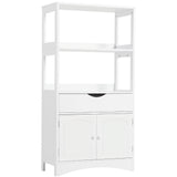 DICTAC Kitchen Pantry Storage Cabinets with Shelves,Drawer and Doors,Microwave Cart with Storage,Freestanding Floor Sideboard Cabinet with Microwave Space,Bookshelf,Display Unit for Home,White