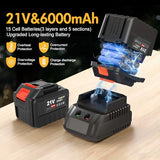 Electric Leaf Blower Cordless, Battery Powered Leaf Blower with 2 x 6.0Ah Batteries and Charger, 6 Speed Mode, 650 CFM 280 MPH Lightweight Leaf Blowers