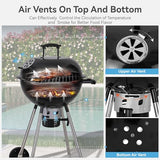 GREEN PARTY 18 inch Kettle Charcoal BBQ Grill with Wheels, Portable Charcoal Grill with Porcelain-Enameled Lid & Ash Catcher, Black