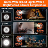 Portable Camping Fan Battery Operated Powered Fan with Remote Control & LED Lantern,20000mAh Battery Rechargeable,LED Digital Display,Oscillate,Timer,Rotation Hanging Hook for Tents Travel - Orange
