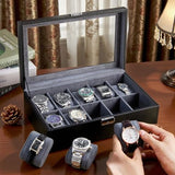 Hit design Watch Box for Men,Watch case Organizer 10 Slot Leather Storage holder, Mens Watch Jewelry Case with Display Lid Durable Cufflink and Collection Box,Birthday gifts for Men Women
