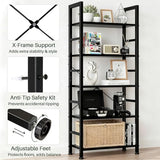 SageNest 5-Tier Bookshelf, Free Standing Wooden Bookcase with Open Storage Shelves with Metal Frame, Black