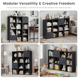 Cube Storage Organizer with 12 Open Shelf, Black Bookshelf with Storage Bins, Freestanding Book Case