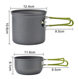 Peidesi Camping Cookware Mess Kit, Portable Camp Stove Pots and Pans Set, Carabiner, Folding Knife, Fork Spoon Kit, Carry Mesh Bag, for Backpacking
