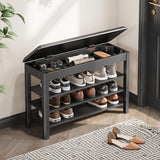 IUNVR Shoe Rack Bench Seat Rubberwood 3-Tier Wooden Storage Bench 550lbs Compact Mid-Century Modern Design for Entryway, Hallway, Closet, Front Door Entrance, Foyer