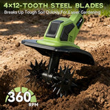 EnduTools Cordless Tiller Cultivator - 21V 360RPM Electric Garden Tiller with 2 * 4.0Ah Batteries & Fast Charger, 9In Tilling Width and 6.7In Depth