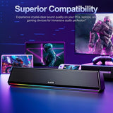 Bluetooth 5.3 PC Speakers with Dynamic RGB Light, Wired USB Plug & Play Computer Sound Bar