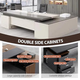 Executive Desk, L Shaped Executive Office Desk with Locking Drawer & File Cabinet