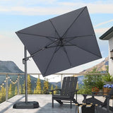 PURPLE LEAF 8' X 8' Tilting Patio Umbrella with Base Outdoor Cantilever Swivel Square Umbrella with Tilt Aluminum Offset Umbrella, Light Grey