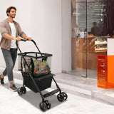 Folding Shopping Cart, Grocery Cart with Removable Basket, Removable Shopping Bag with Carry Strap