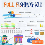 WIDDEN Kids Fishing Pole, Telescopic Fishing Rod, Toddler Collapsible Fishing Rod and Reel Combo with Tackle Box, Fishing Line, Bobber, and Soft Lures for Boy, Girl, Youth, Beginner, Over 4 Years Old