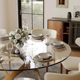 POVISON 51" Modern Round Dining Table, Glass Round Kitchen Table for 4