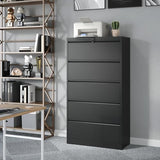 VIYET Lateral File Cabinet w5 Drawer Metal Filing Cabinets, Home Office Storage Cabinet for Hanging Files Letterith Lock,5 Drawer Metal Filing Cabinets, Home Office Storage Cabinet for Hanging Files Letter/Legal/F4/A4 (Black)
