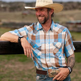 Dubinik®50% Viscose derived from Bamboo,50% Polyester Mens Short Sleeve Western Cowboy Pearl Snap Casual Plaid Shirts for Men