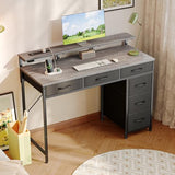 Huuger Gaming Desk with 6 Drawers, Computer Desk with LED Lights Power Outlets and Type-C, 39 Inch Office Desk with Storage