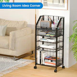 5 Tier Rolling File Cart with Drawer, Metal Office File Cart Organization with Sliding Trays