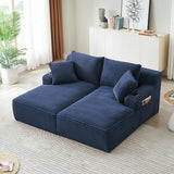 KEIKI Compressible Double Chaise Lounge with Cupholders, Cozy Corduroy Sleeper Loveseat for Bedroom or Reading Nook, Boneless Chaise Lounge Indoor with Supportive Spring Cushions, No Assembly