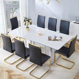 MEMUY 79" Dining Table Set for 8, White Gloss Kitchen Table with 8 PU Chairs, Marble Decals Kitchen Table